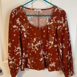 Madewell Burnt Orange white floral top Size S